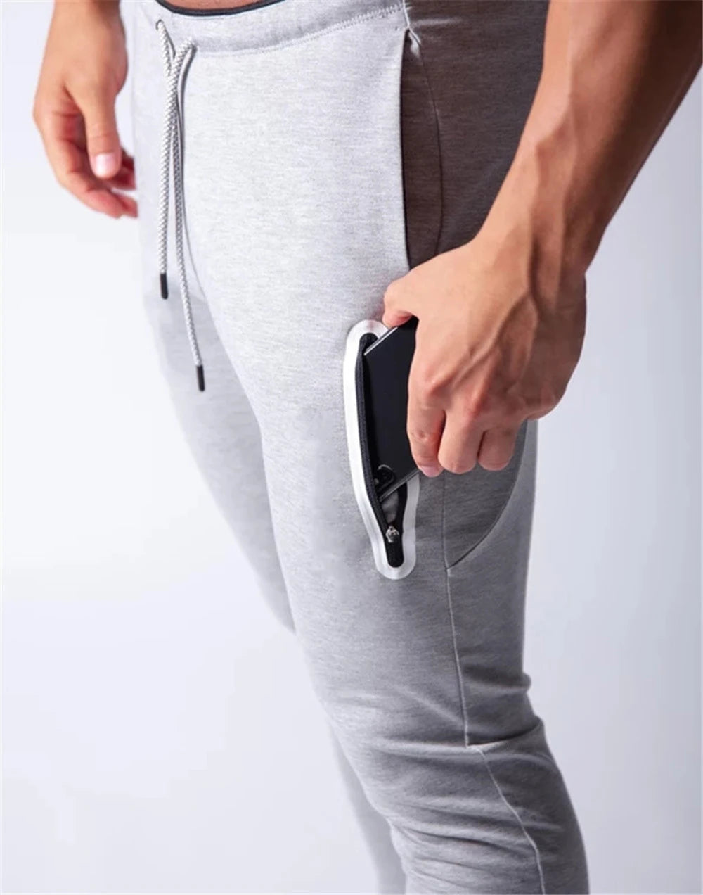 Men's Skinny Compression Pants With Zipper Pockets Workout Running Leggings Fitness Jogger Gym Trousers