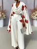 European and American Women's Plus Size Fashionable Printed Pile Collar Long Sleeved Pants Set