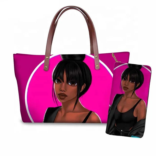 Top Seller Cheap Price Customize Design 2 Pcs Set African Print Women Shoulder Bag Handbag Fancy Beach Handbags for Women Luxury