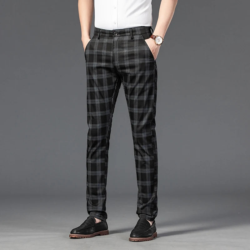 2025 Spring New Men's Plaid Casual Pants Business Fashion Slim Stretch Male Skinny Trousers Brand Clothes 7 Color