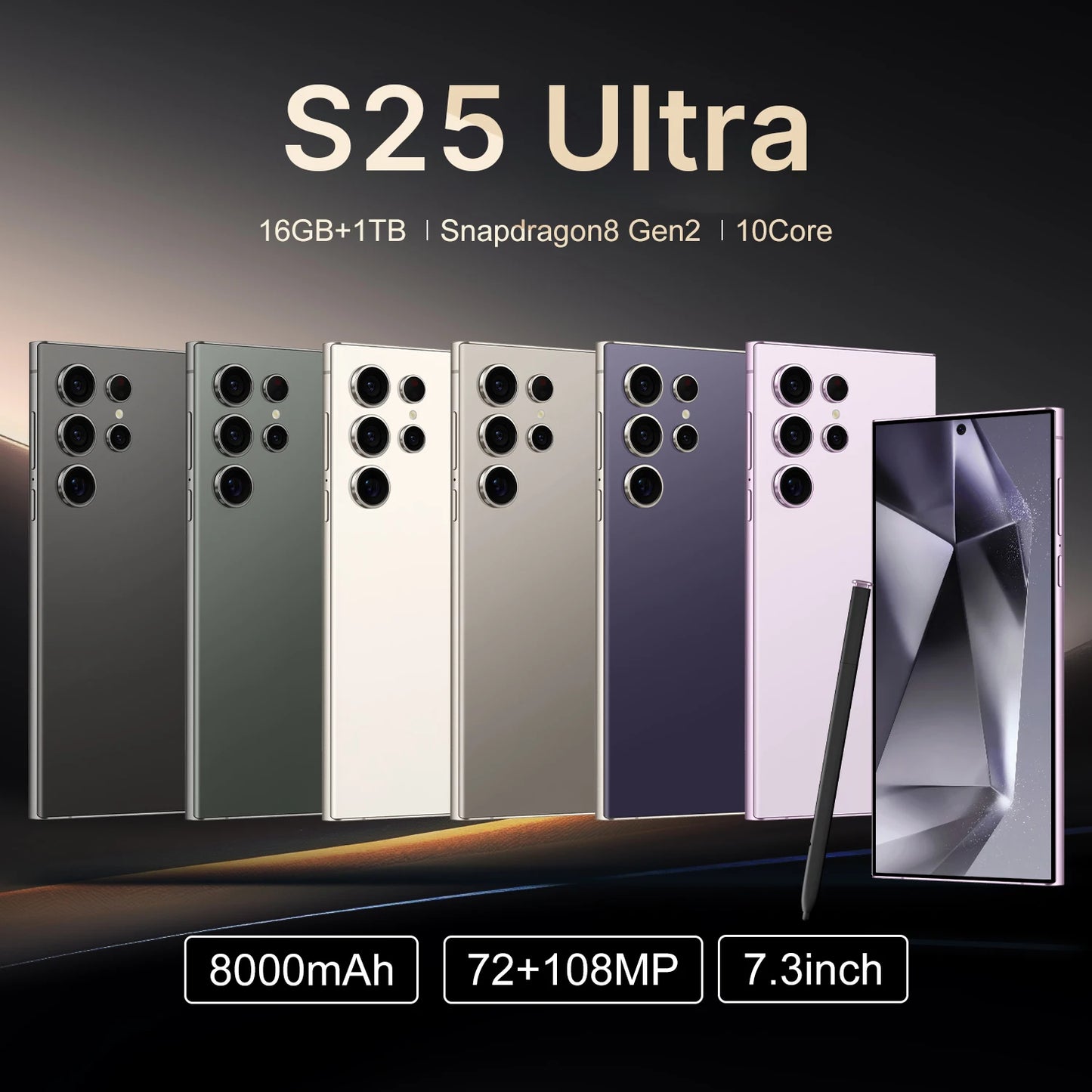 S25 Ultra 5G Smartphone 48+108MP Dual SIM 16GB+1TB Deca Core CPU HD Screen Smart Gaming Features Global Version Mobile Phones