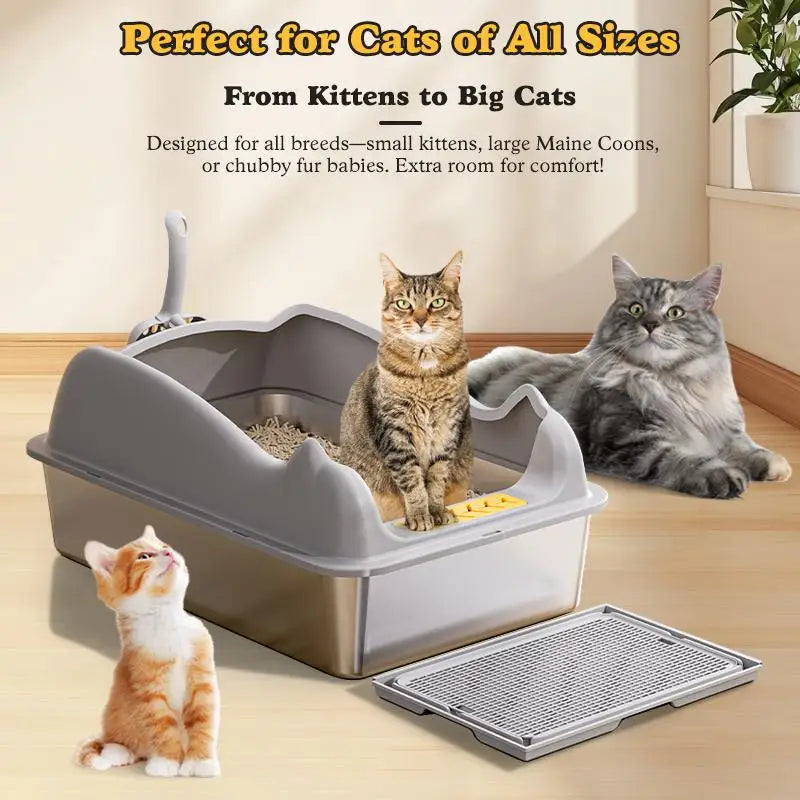 Large Size Cat Litter Box Easy Clean Feature Made of Stainless Steel and PP Plastic