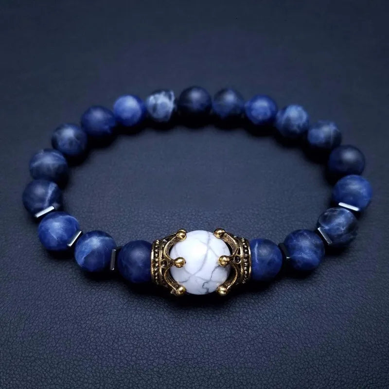 Charm Bracelet for Men Fashion Luxury Antique crown High quality Tiger eye stone bead Bracelets Jewelry Male Pulseira bileklik