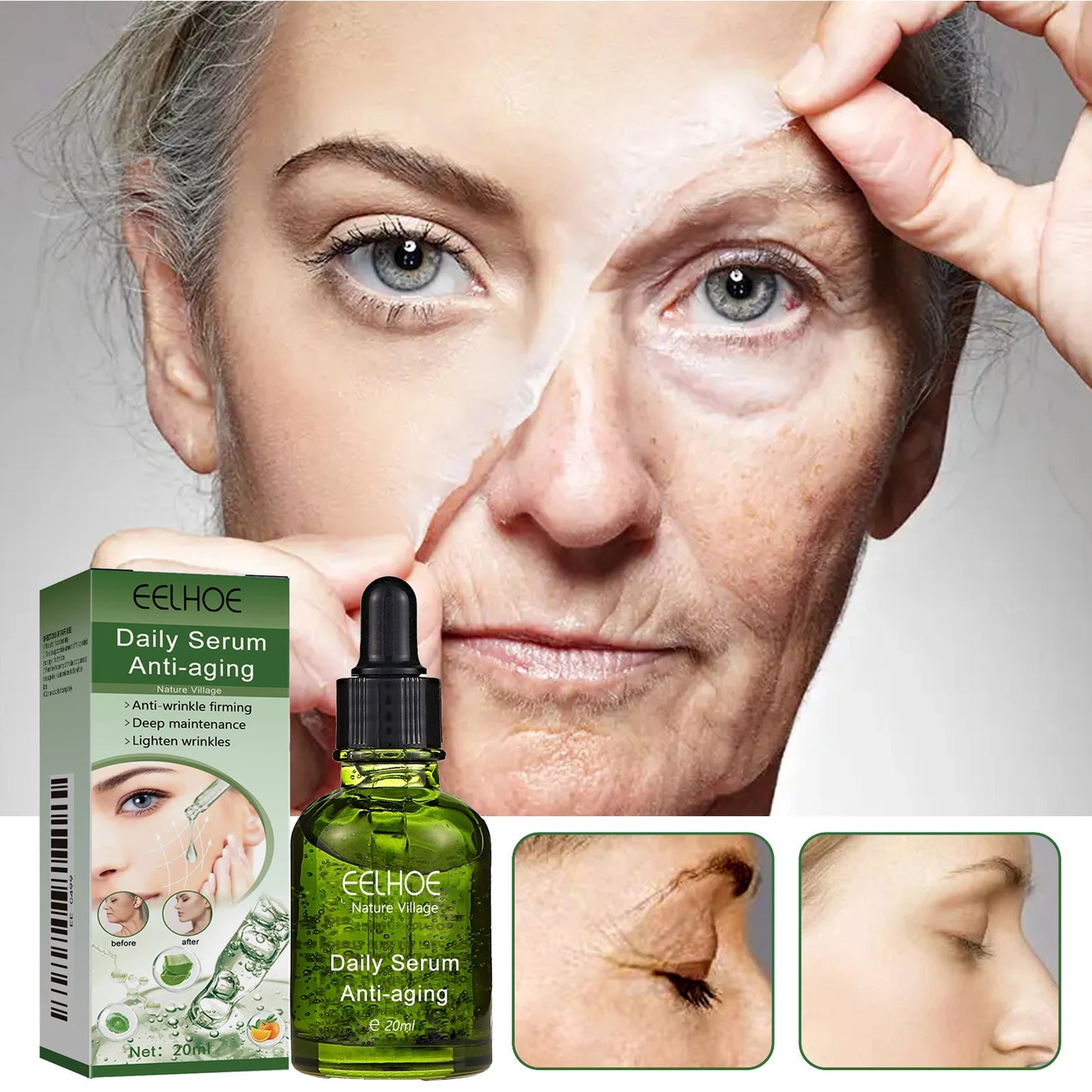 EELHOE Deep Anti-Wrinkle Serum for Home Use Facial Firming and Skin Improvement Reduces Fine Lines Shrinks Pores for Dry Skin