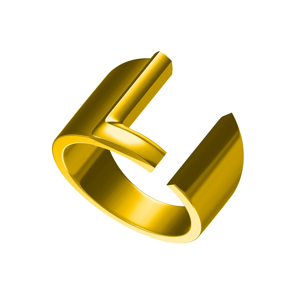 Letter Ring A-Z  26 Capital Letters Plated  Real 18K Gold Opening Adjustable Man Women Fashion Jewelry Rings