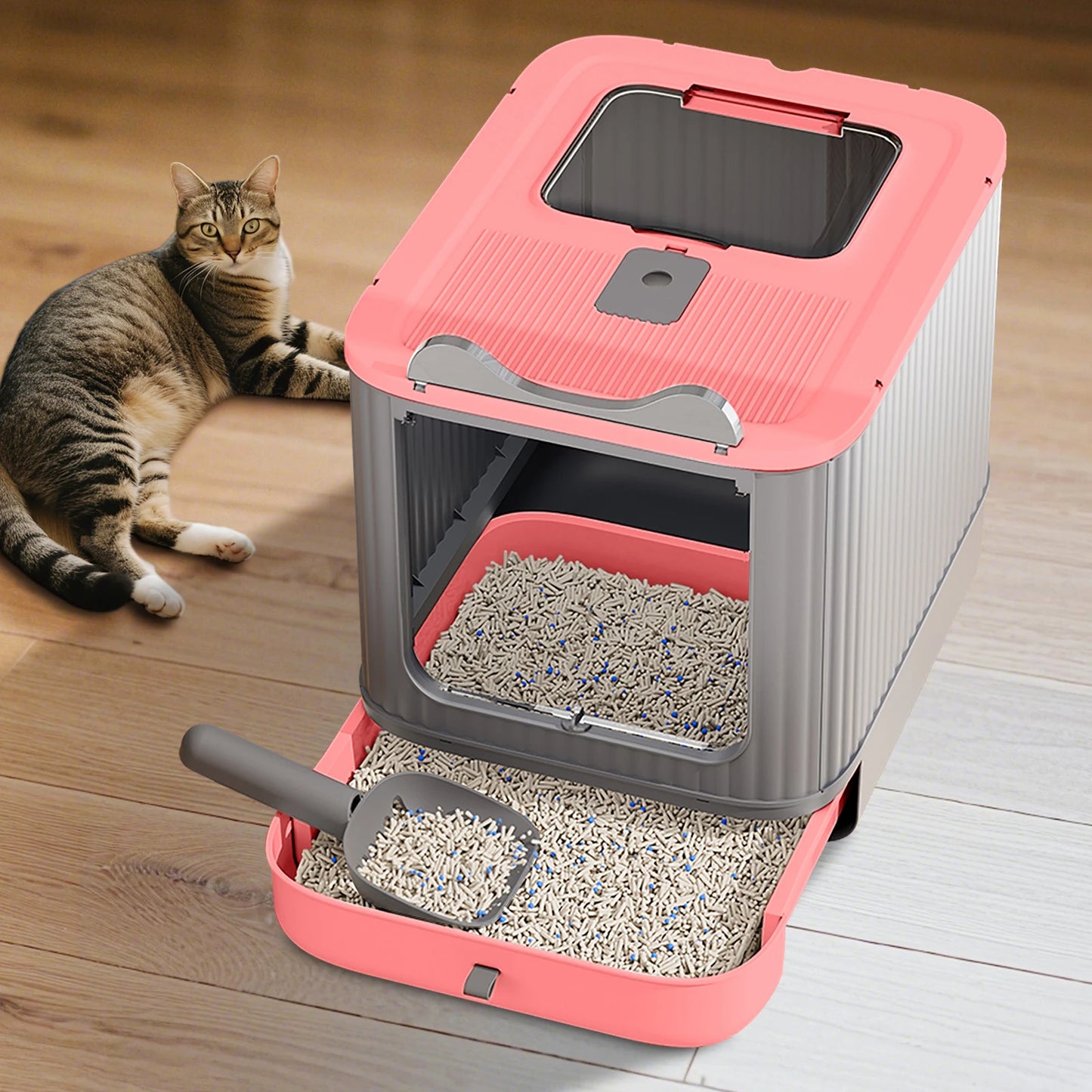 Oversized Anti-Splash Fully Enclosed Cat Litter Box Sterilization Deodorant PP Material 2200g Model YR-SHL052010 Wholesale