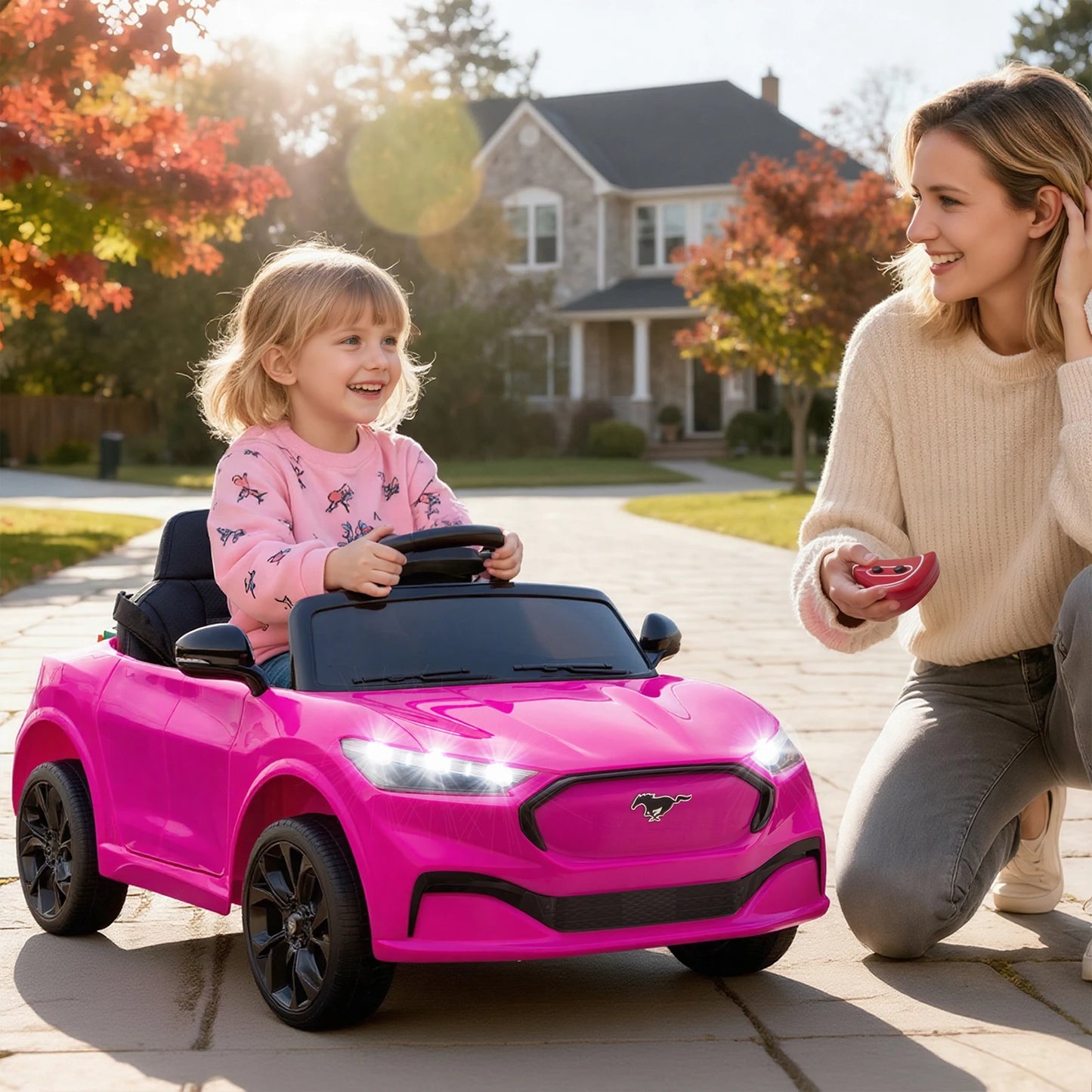 Electric Ride on Car for Kids, 12V Electric Toddler Car with Remote Control, Ride on Toys for Kids with LED Lights, Music Player