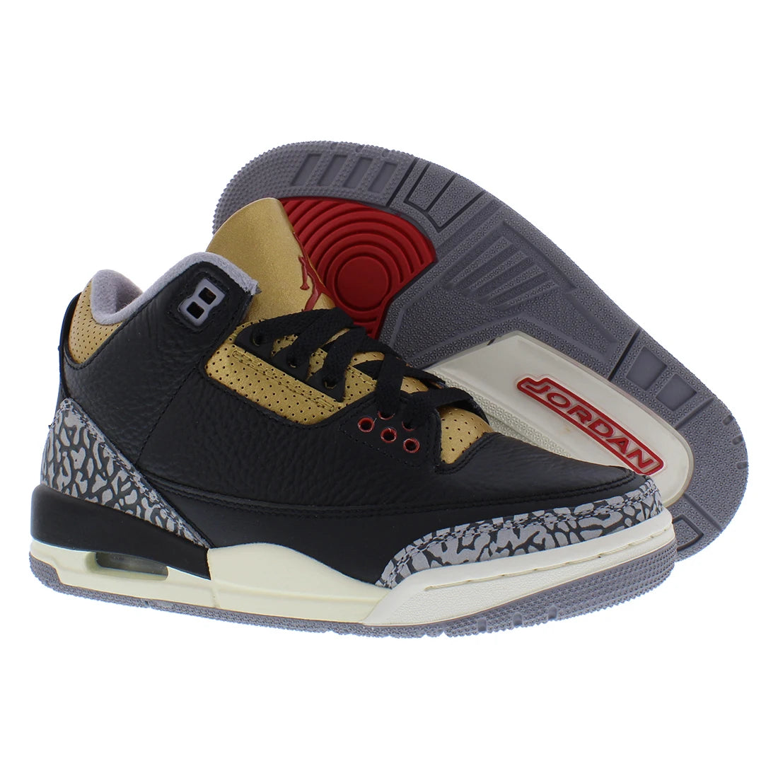 For for Air for 3 Retro Women's Shoes Black/Fire Red/Metallic Gold Size 5 Athletic Walking Made in Vietnam Summer Spring
