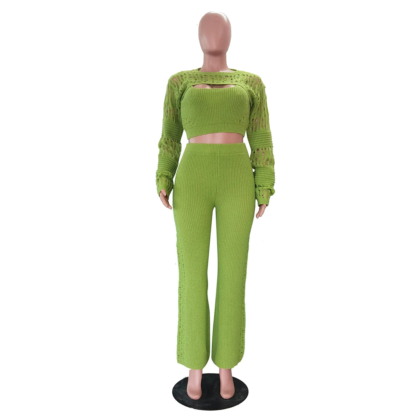 3 Pieces Fashion Winter Clothes Womens Crop Top Knit Sweater Set Women Sweatsuit Set Tracksuit 3 Piece Outfits Set