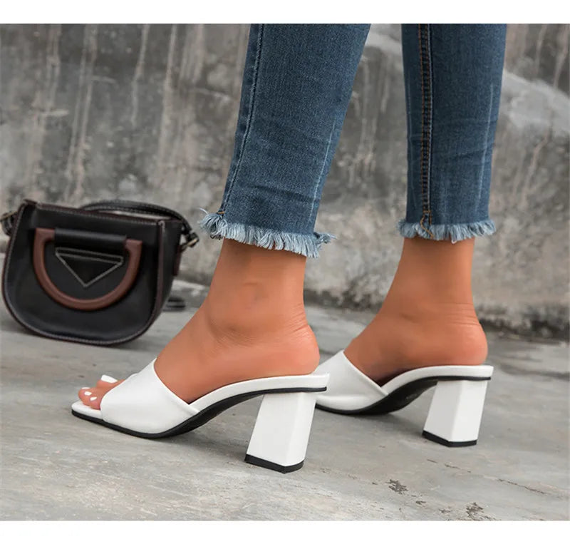 Eilyken Purple Slipper Summer Outdoor Sandal Women Square High Heel Beach Slip On Flip Flop Slides Size 41 42