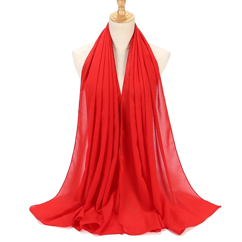 New Design Malaysia Chiffon Hijab Muslim Women Pure Color Crinkle Scarf
