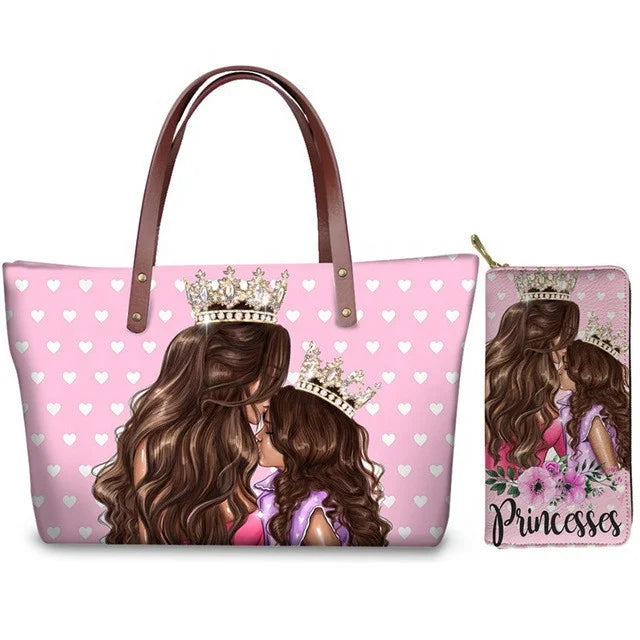 Custom Printed Women Bag Handbags African Girls Printing Purse and Handbags 2pcs Set Shoulder Tote Bag Females Summer Beach Bags
