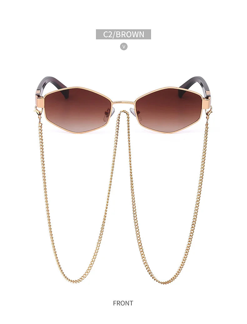 Sexy Small Frame Hexagon Sunglasses Women With Chain 2026 Luxury Brand Designer Punk Sun Glasses For Ladies Shades Gafas De Sol