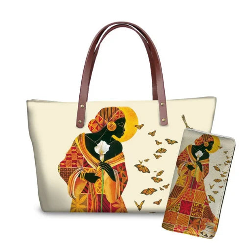 Top Seller Cheap Price Customize Design 2 Pcs Set African Print Women Shoulder Bag Handbag Fancy Beach Handbags for Women Luxury
