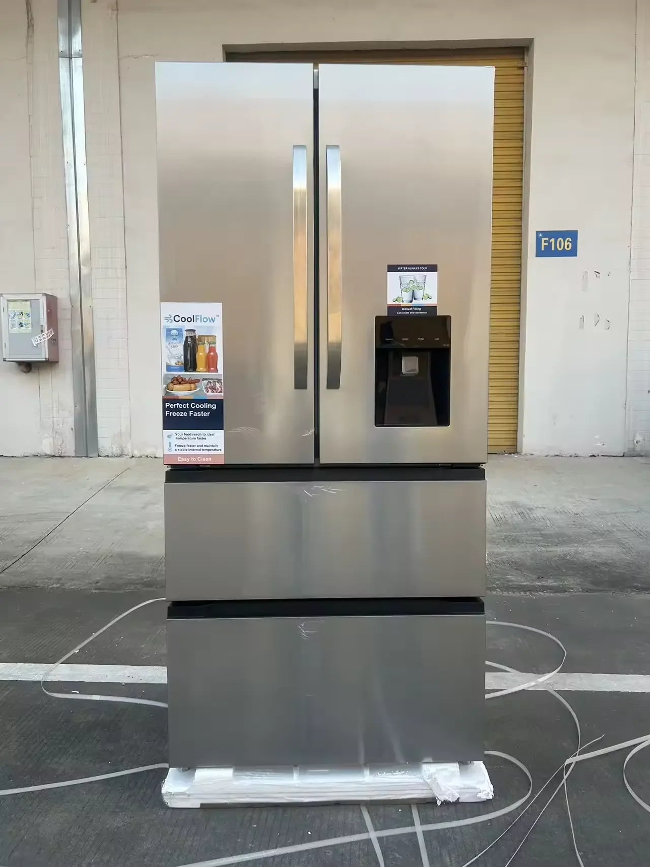 Premium Stainless Steel French-Door Household Fridge Refrigerator Top-Freezer Electric Power Portable Installation for Hotels