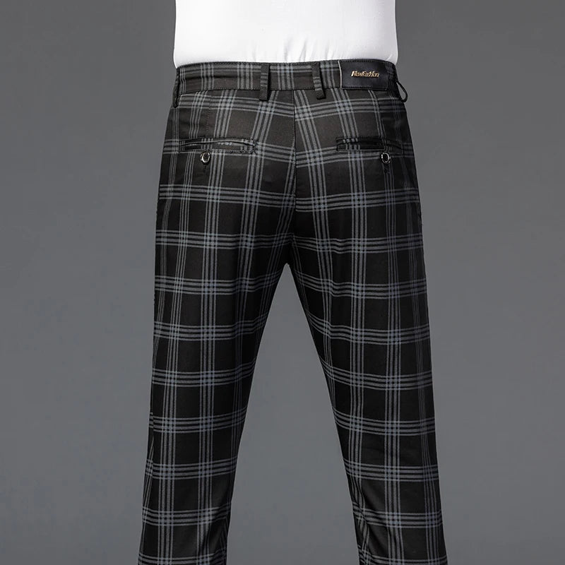2025 Spring New Men's Plaid Casual Pants Business Fashion Slim Stretch Male Skinny Trousers Brand Clothes 7 Color