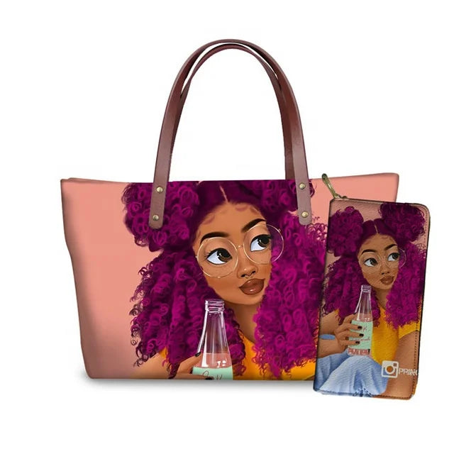 Top Seller Cheap Price Customize Design 2 Pcs Set African Print Women Shoulder Bag Handbag Fancy Beach Handbags for Women Luxury