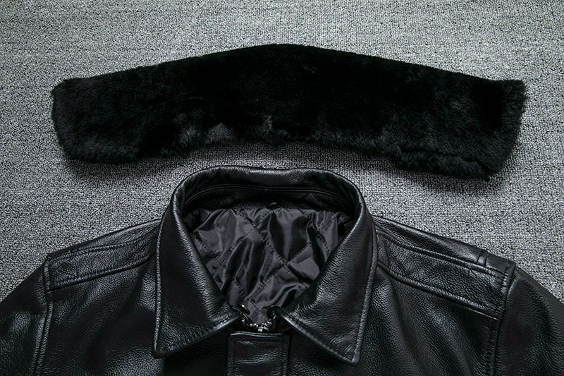 Air Force Flight Jacket Fur Collar Genuine Top Layer Cow Leather Jacket Men Black Brown Cow Coat Men's Winter Jacket 정품 가죽