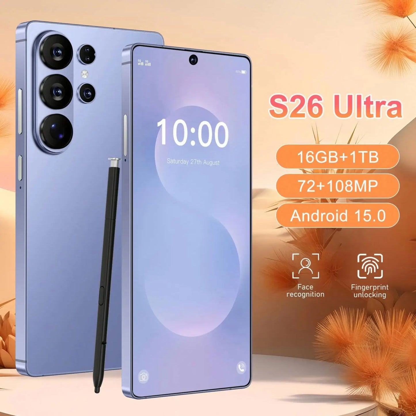 High Configuration S26 Ultra Smartphone 16GB+1TB Octa Core 108MP Camera 5G Dual SIM Global Mobile Phone