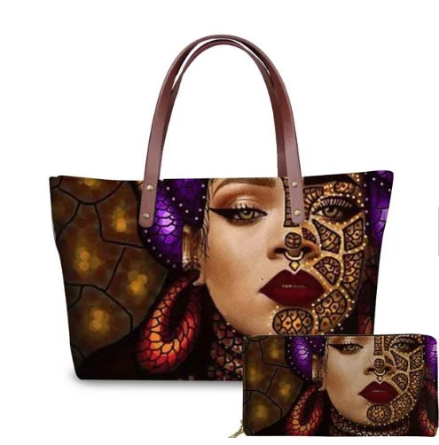 Top Seller Cheap Price Customize Design 2 Pcs Set African Print Women Shoulder Bag Handbag Fancy Beach Handbags for Women Luxury