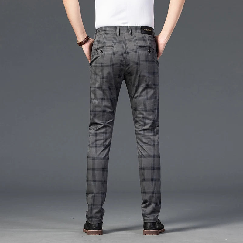 2025 Spring New Men's Plaid Casual Pants Business Fashion Slim Stretch Male Skinny Trousers Brand Clothes 7 Color