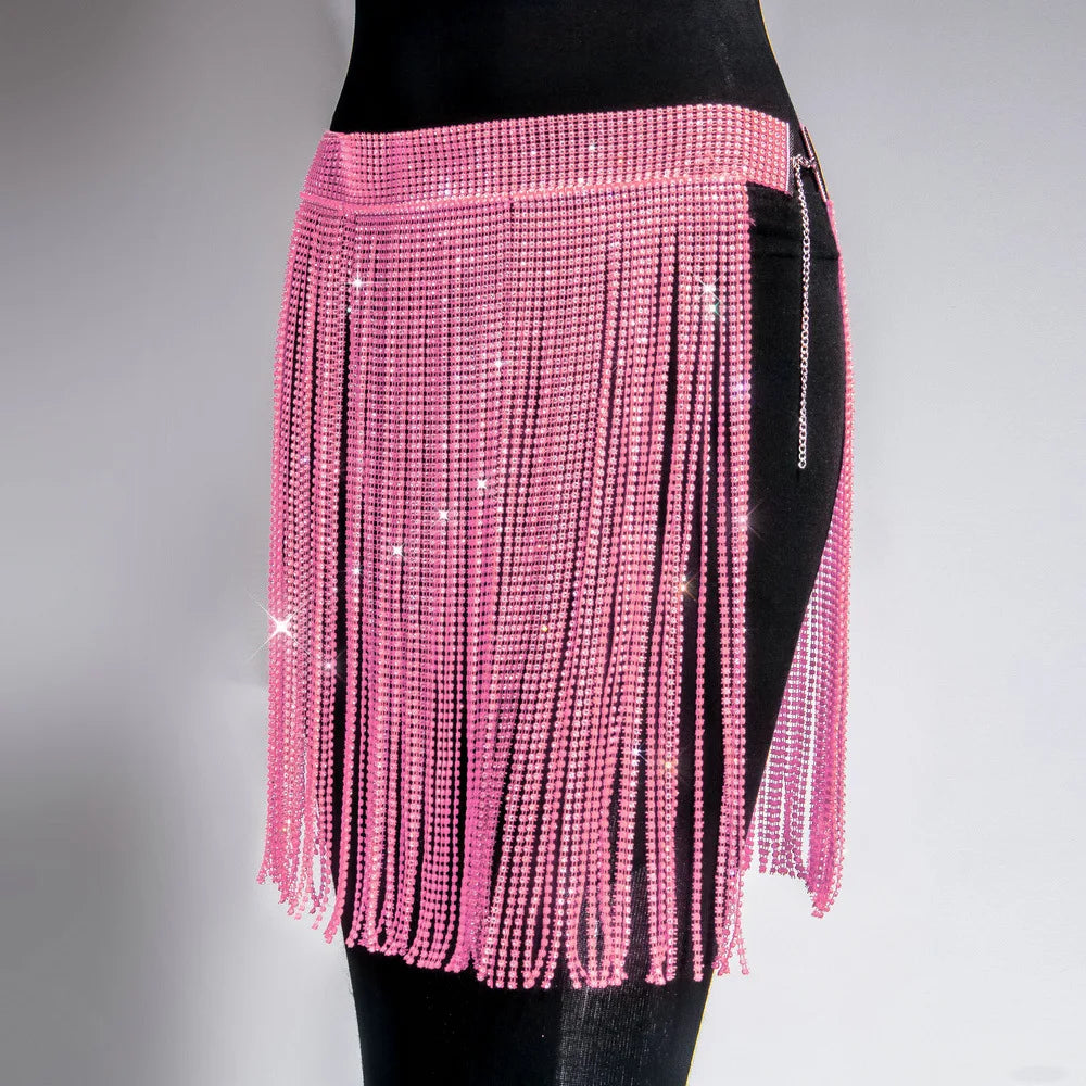 New Black Crystal Tassel Skirt Party Bling Rhinestone Mini Shirt Party Women Skirts