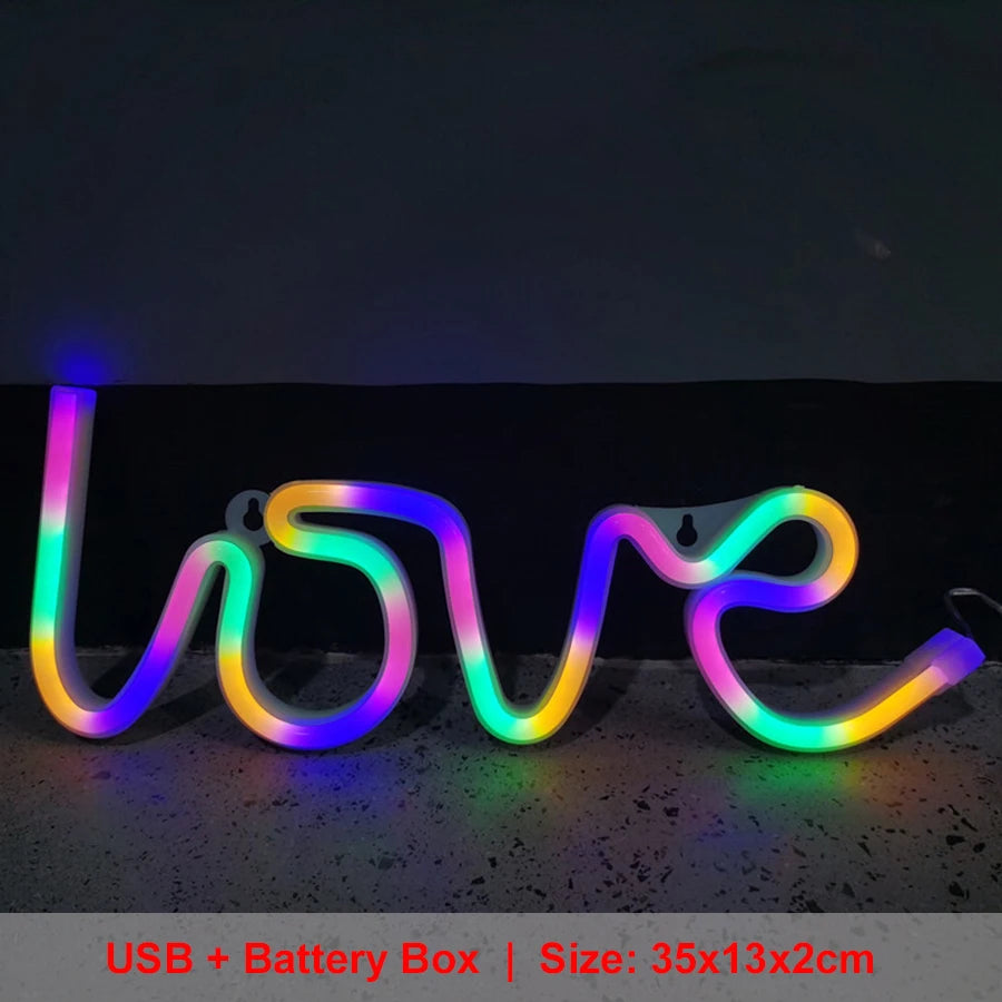 LOVE Neon Light Sign Decoration Lamp Nightlight Ornaments LED Letter Bulbs for Room Party Weeding Romantic Proposal Gift