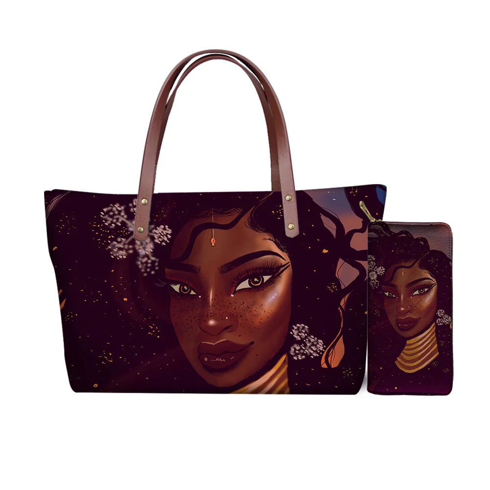 High Quality Latest Custom Pattern Women Hand Bags Black Art African Girls Printed Top Handle Tote Bag Luxury Purse for Ladies