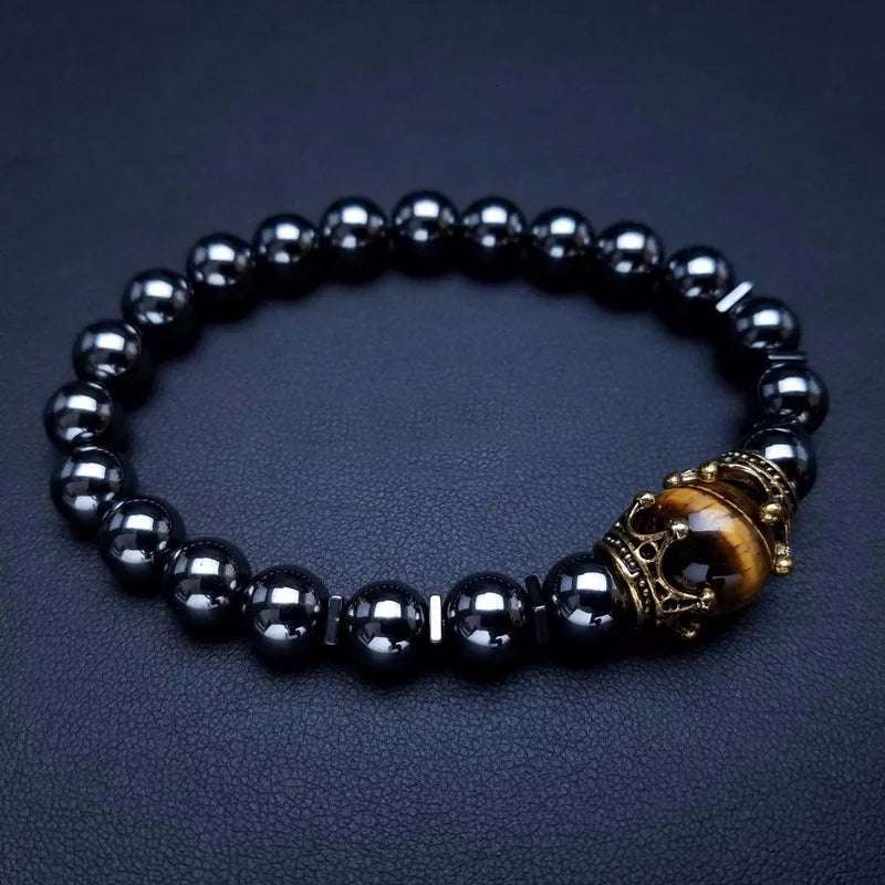 Charm Bracelet for Men Fashion Luxury Antique crown High quality Tiger eye stone bead Bracelets Jewelry Male Pulseira bileklik