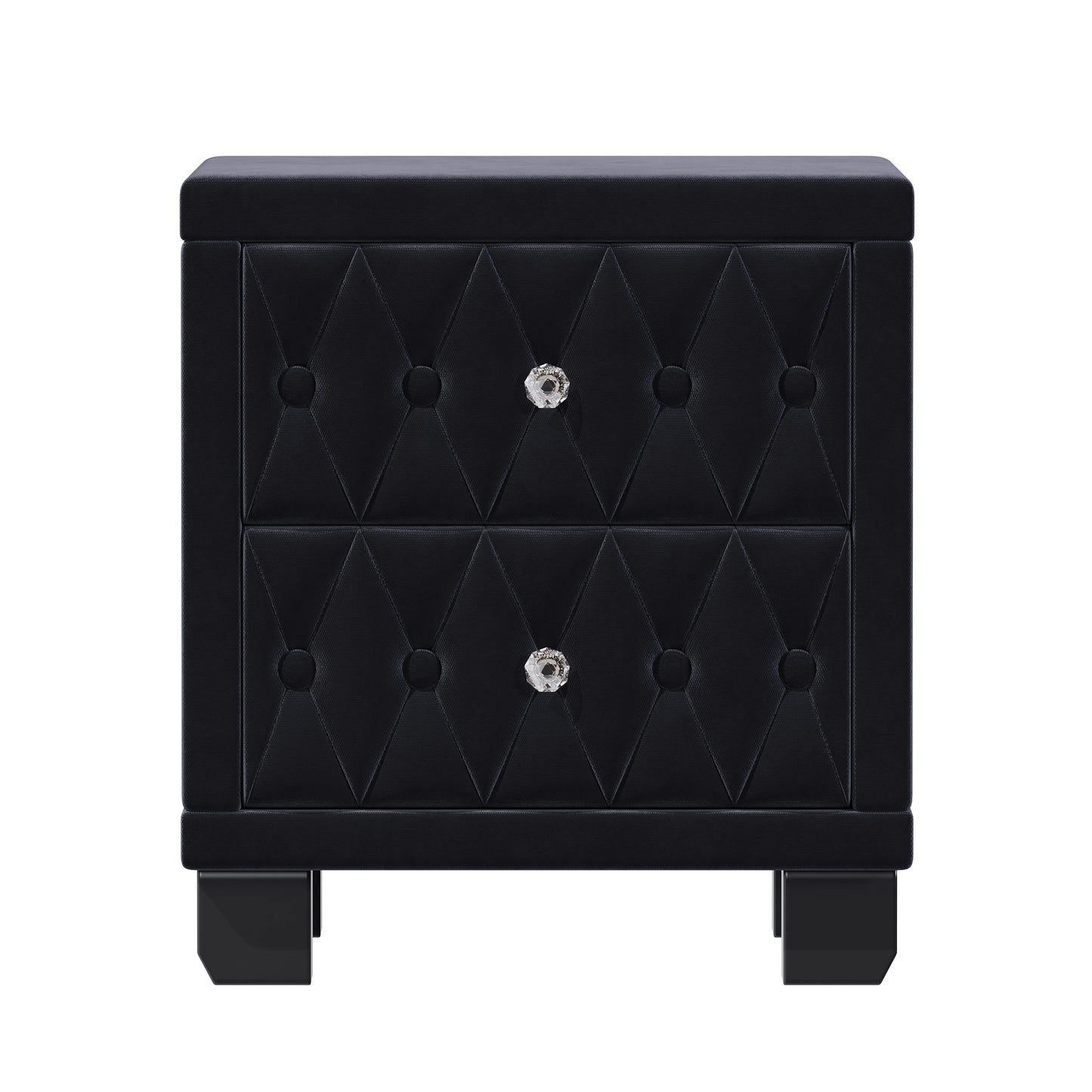 Elegant Luxury Modern Velvet Bedroom Nightstand 2 Drawers Crystal Handle Button-Tufted Pink Panel Design Durable Home Furniture