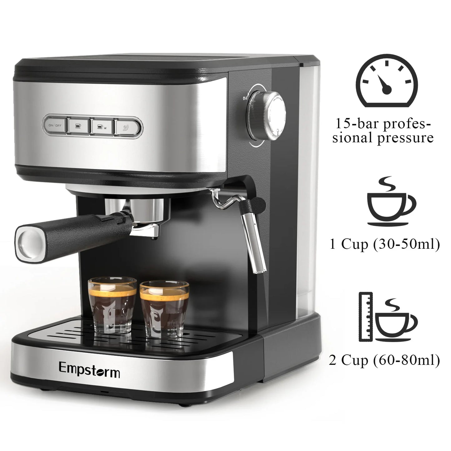 Empstorm 01E 20 Bar Semi-Automatic Espresso Machine 850W with Milk Frother Steam Wand Makes Lattes Cappuccinos for Home Use