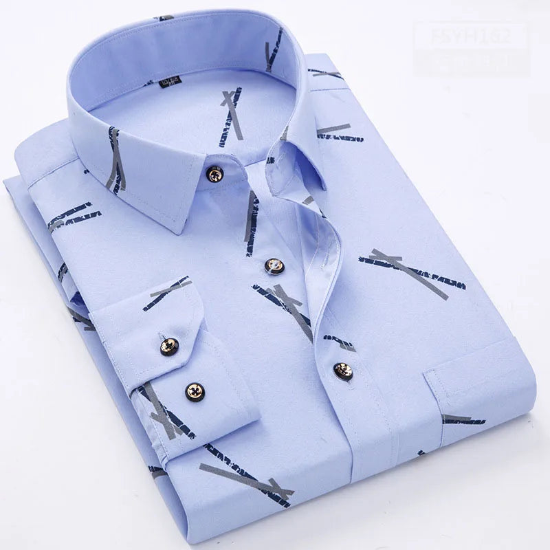 6207-XUJO-men Long Sleeve Shirts Retailer Special Men Clothing Classic Print Youth Slim Shirt