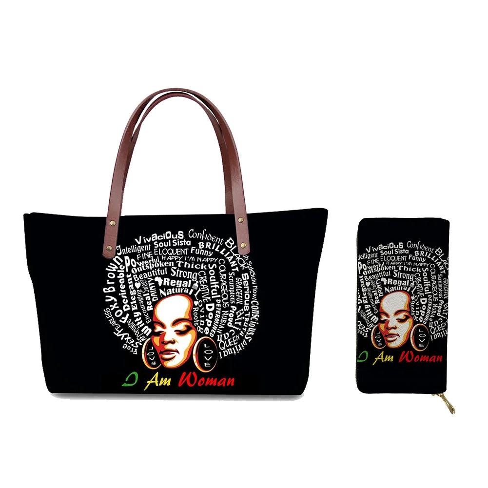 Custom Printed Women Bag Handbags African Girls Printing Purse and Handbags 2pcs Set Shoulder Tote Bag Females Summer Beach Bags