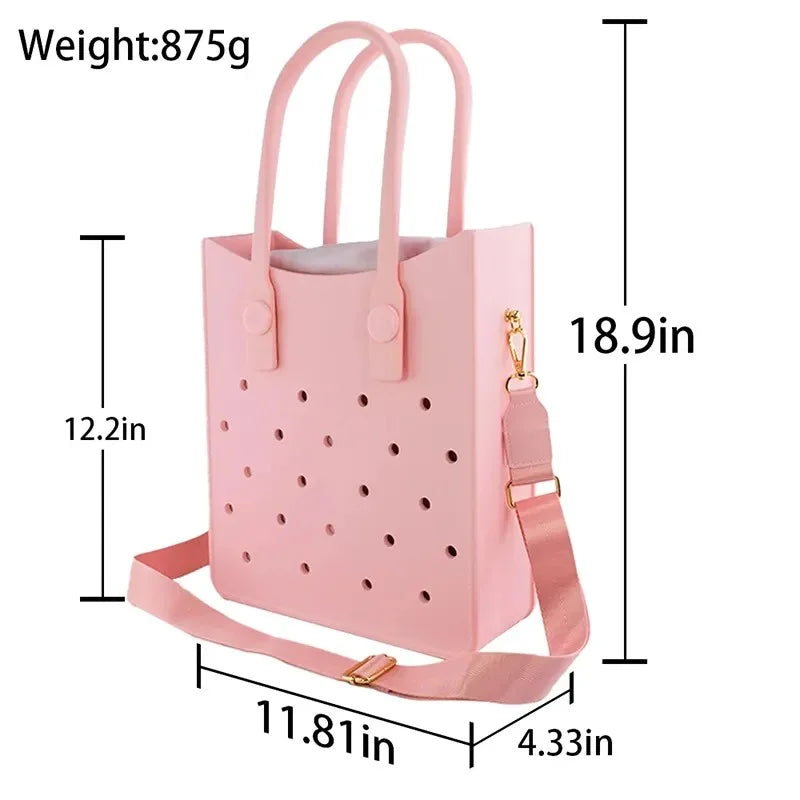 Women's Lightweight EVA Tote Bag Open Closure Waterproof Beach Daily Handbag Featuring Handle Shoulder Strap Clog Shoe Charm