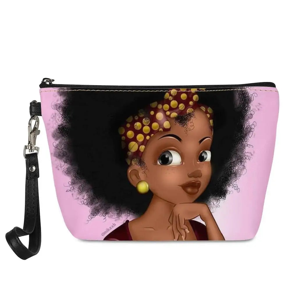 Hot Selling Art African Girl Theme Lightweight Travel Accessories Cosmetic Pouch Zipper Closure Makeup Bags Custom Cosmetic Bag