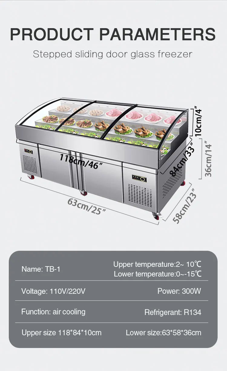Commercial Three-level Ladder Freezer Stainless Steel Sliding Door Classic Style Fridge Display Freezer and Refrigerator