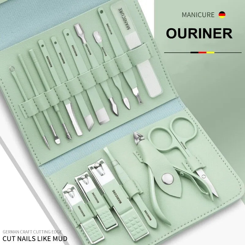 12-16pcs/set Nail Cutter Set Stainless Steel Nail Clippers Set With Folding Bag Manicure Cutter Kits Scissors Makeup Beauty Tool