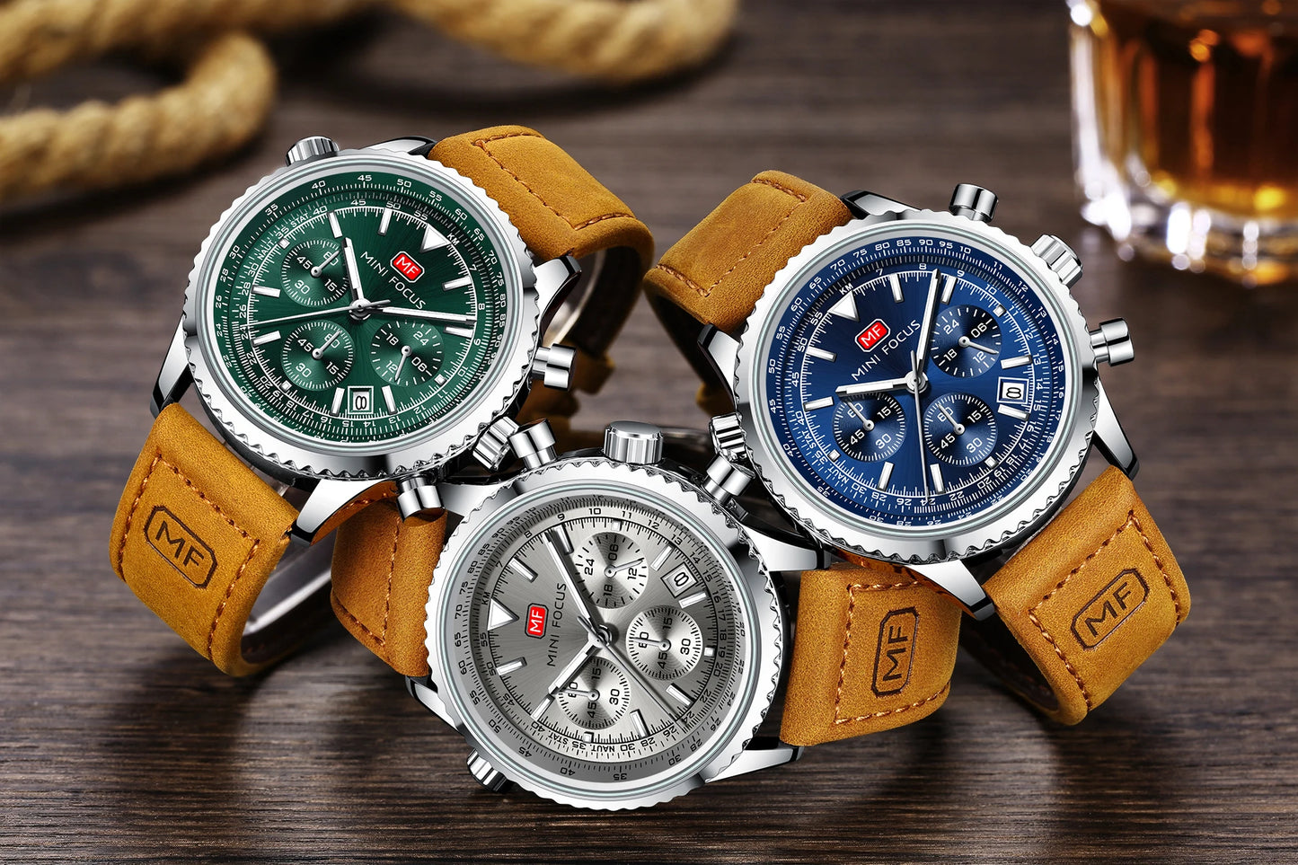 2025 New MINI FOCUS MF0463G Luxury Men Quartz Watches Genuine Leather Strap Chronograph Calendar Waterproof Wrist Watch