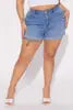 Women's Mid Blue Jeans Shorts New Plus Size Casual Solid Pattern Straight Style Elastic Waist Washed Denim for Summer