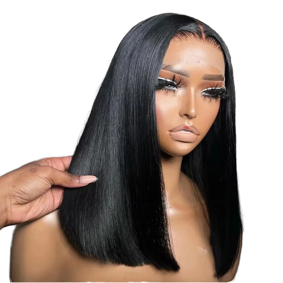 Natural Human Bob Wig Pre Plucked Baby Hair 180% Density Short Front Transparent for Natural Black Women Straight Bob Frontal