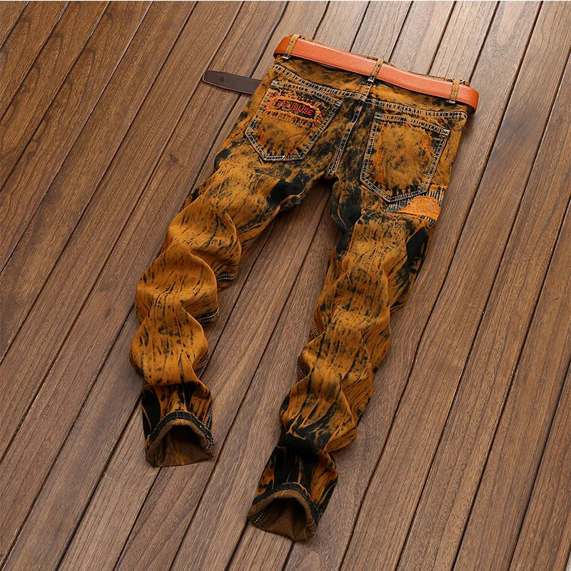Retro Hole Design Jeans Pant for Men Stylish Pants Men Jeans Tapered Mens Designer Jeans