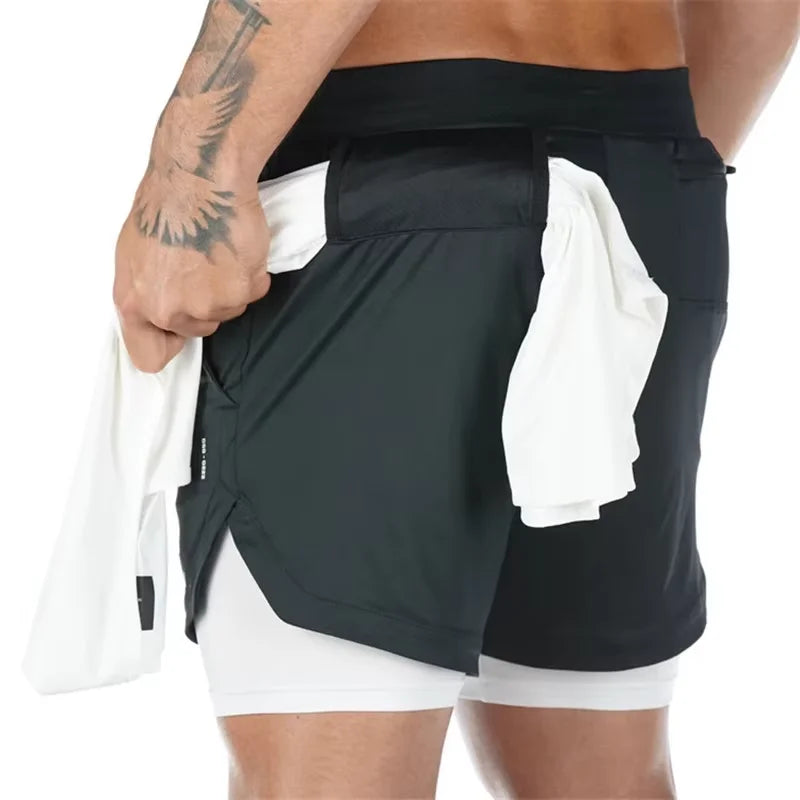 Men's 2-in-1 Camo Quick Dry Yoga and Running Shorts Compression Inner Layer Gym Fitness Jogging Pants