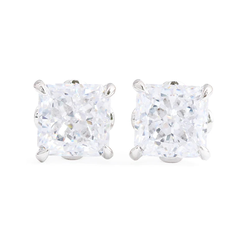 18K Gold Plated High Carbon Diamond Stud Earrings Classic Style Ice Crushed CZ Stobnes S925 Radiant for Anniversaries