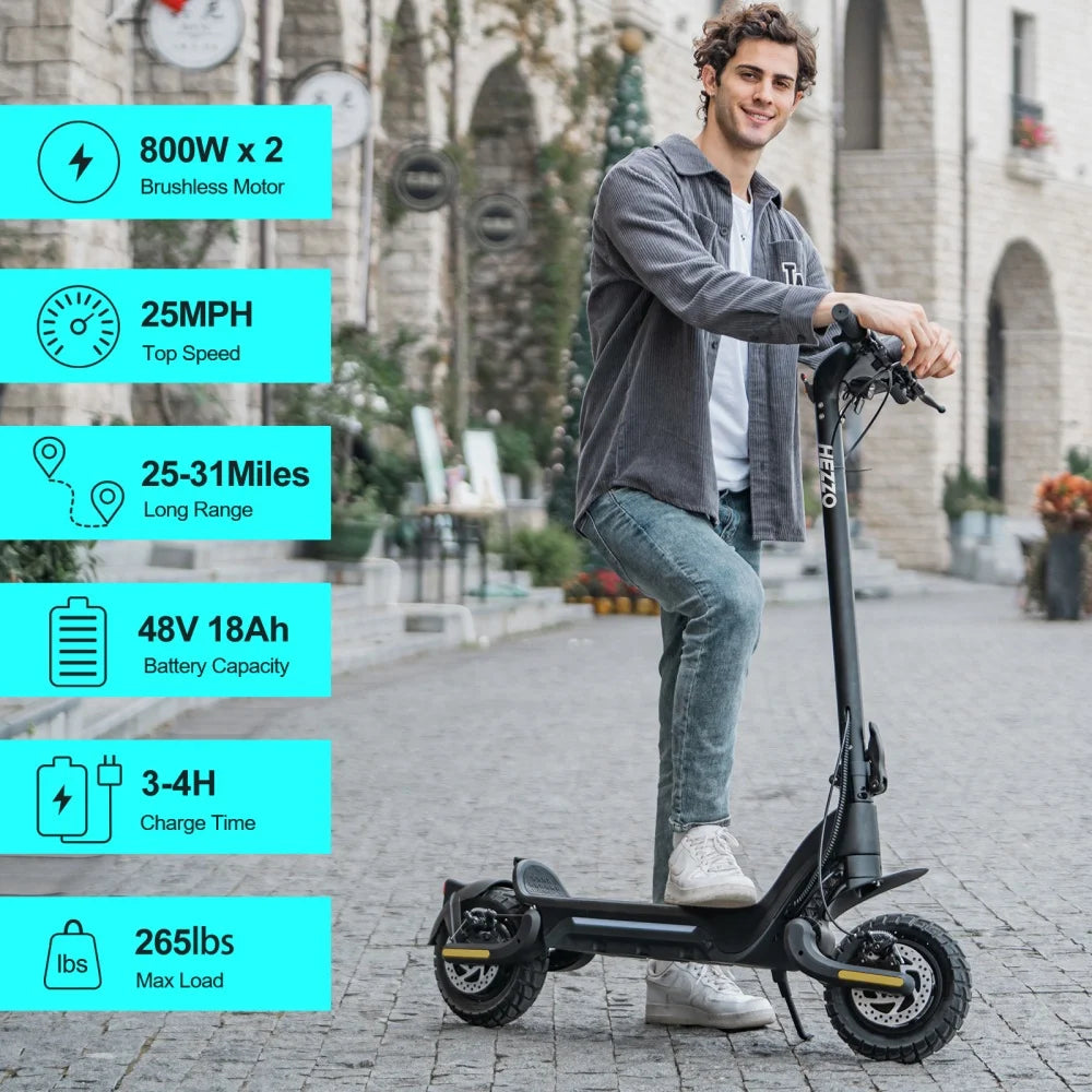 HEZZO F5 Foldable 23Ah HEZZO 10" Escooter Free Shipping EU US Warehouse 48V 1600W Dual Motors Offroad Electric Scooter