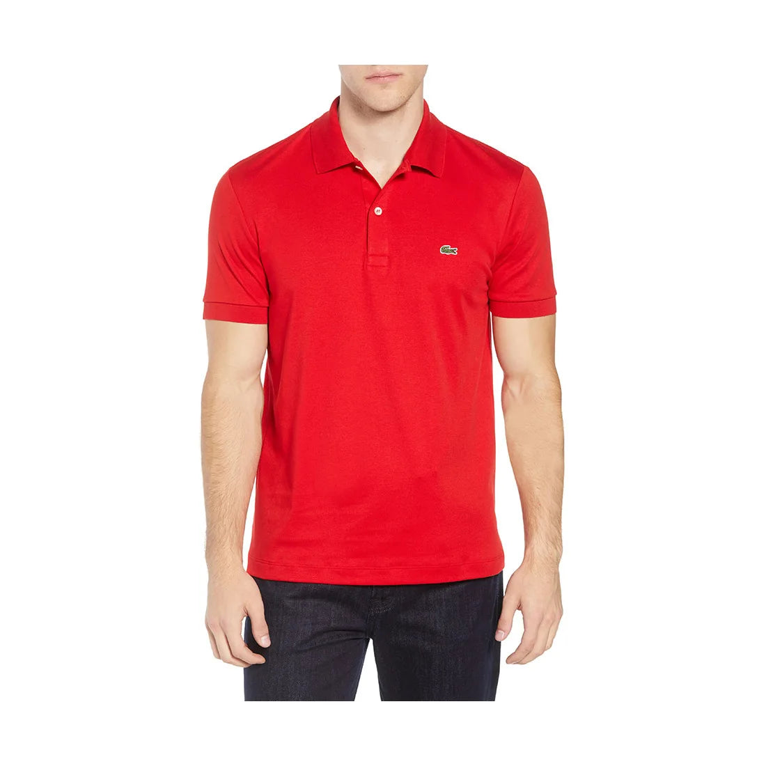 Lacoste Short Sleeve Jersey Interlock Regular Fit Mens Polos Color: Red | 100% Authentic