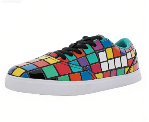 2027 NEW KJ Girls Casual Canvas Sneakers, Black White Cabana Color
