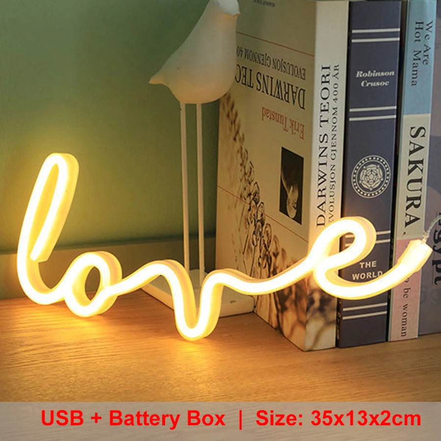 LOVE Neon Light Sign Decoration Lamp Nightlight Ornaments LED Letter Bulbs for Room Party Weeding Romantic Proposal Gift