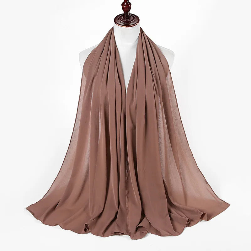 New Design Malaysia Chiffon Hijab Muslim Women Pure Color Crinkle Scarf