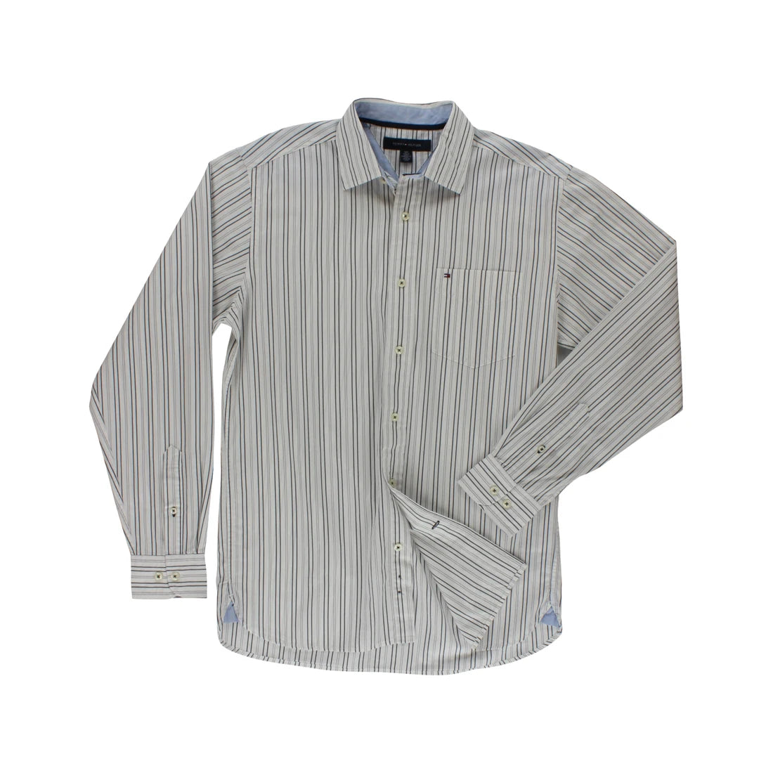 Tommy Hilfiger Men's Collar Striped Button Down White/Grey M, Color: White | 100% Authentic