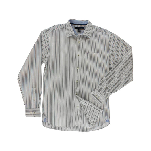 Tommy Hilfiger Men's Collar Striped Button Down White/Grey M, Color: White | 100% Authentic